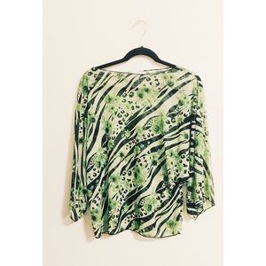 Green Floral Animal Print Top by Carolyn Strauss